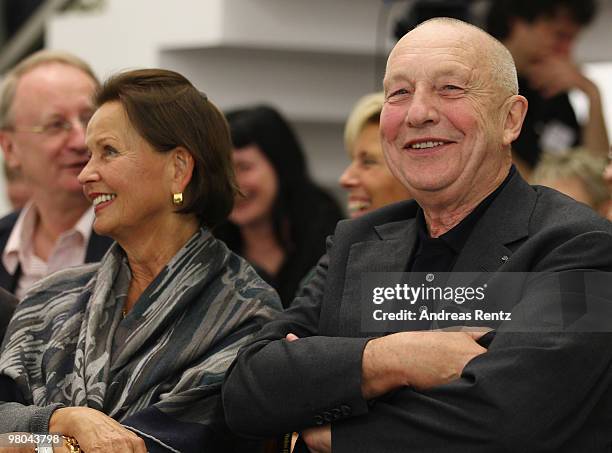 German painter Georg Baselitz smiles during a presentation of his painting 'Ein moderner Maler' at the Berlinische Galerie on March 25, 2010 in...