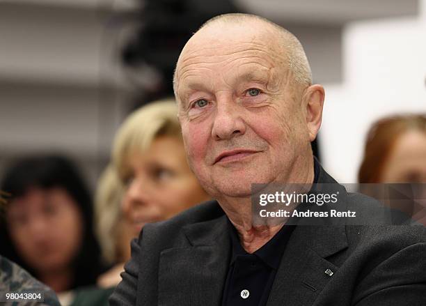 German painter Georg Baselitz looks on during a presentation of his painting 'Ein moderner Maler' at the Berlinische Galerie on March 25, 2010 in...