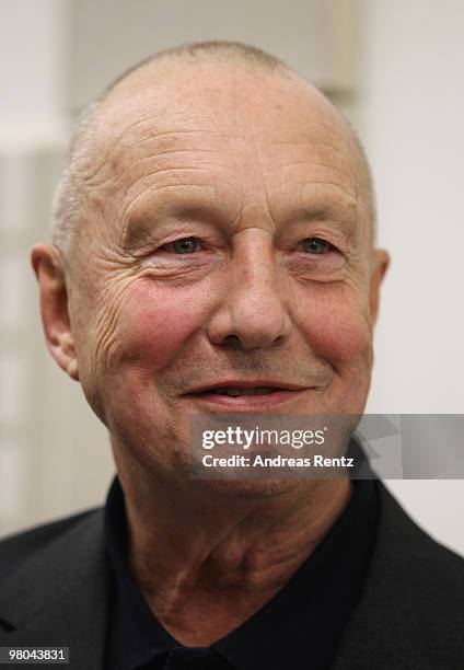 German painter Georg Baselitz looks on during a presentation of his painting 'Ein moderner Maler' at the Berlinische Galerie on March 25, 2010 in...