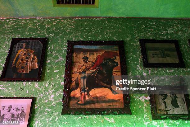 Pictures of bullfighters adorn the walls of the historic Kentucky Club on March 23, 2010 in Juarez, Mexico. The Kentucky Club, once a thriving...