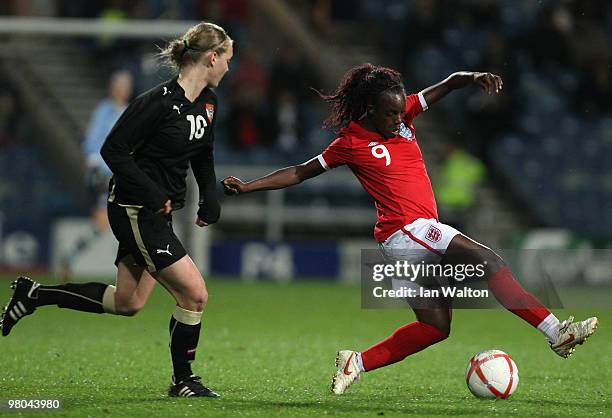 Eniola Aluko of England in action during the Womens World Cup Qualifier between England and Austria at Loftus Road on March 25, 2010 in London,...