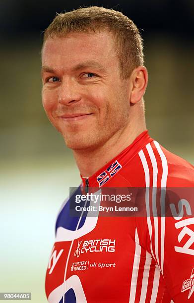 Sir Chris Hoy of Great Britain smiles after winning the Men's Keirin on Day Two of the UCI Track Cycling World Championships at the Ballerup Super...