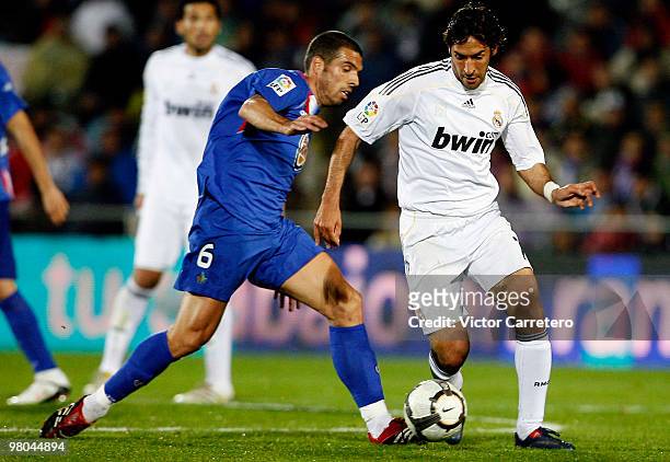 Raul Gonzalez of Real Madrid in action during the La Liga match between Getafe and Real Madrid at Coliseum Alfonso Perez on March 25, 2010 in Getafe,...