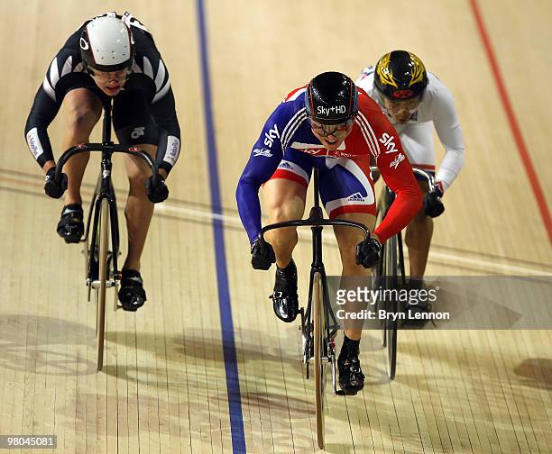 Sir Chris Hoy of Great Britain on his way to winning the Men's Keirin on Day Two of the UCI Track Cycling World Championships at the Ballerup Super...