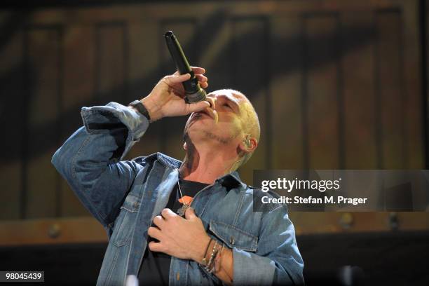 Eros Ramazzotti performs on stage at Olympiahalle on March 25, 2010 in Munich, Germany.