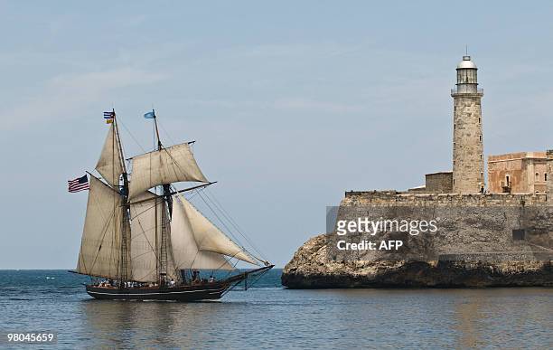Ship modelled after the famous slave-trading vessel La Amistad -- on which 53 African slaves revolted in 1839 -- enters the harbour of Havana on...