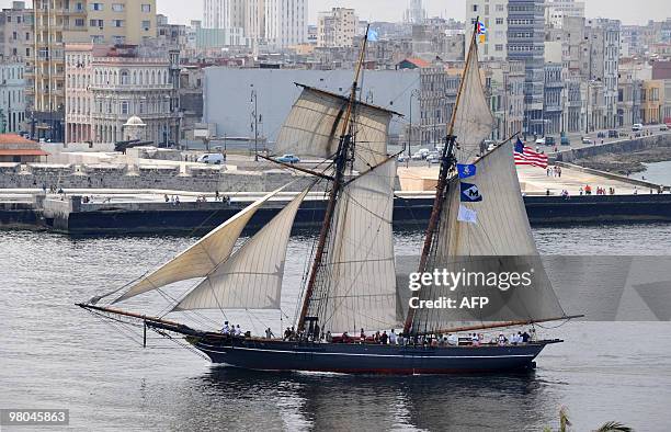 Ship modelled after the famous slave-trading vessel La Amistad -- on which 53 African slaves revolted in 1839 -- enters the harbour of Havana on...