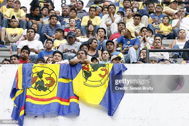 Copa Libertadores: View of Club de Futbol America fans in stands during game vs Club Deportivo El Nacional at Estadio Azteca. Group 1, Leg 2. Mexico...