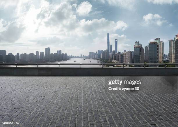 look at the bund of shanghai on the viewing deck,china - east asia, - observation point stockfoto's en -beelden