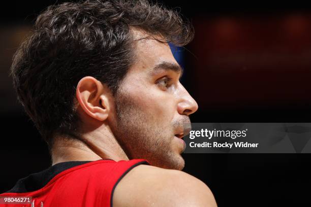 Jose Calderon of the Toronto Raptors looks on during the game against the Golden State Warriors at Oracle Arena on March 13, 2010 in Oakland,...