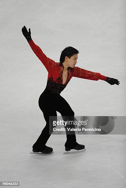 Denis Ten of Kazachstan competes in the Men Free Skating during the 2010 ISU World Figure Skating Championships on March 25, 2010 in Turin, Italy.