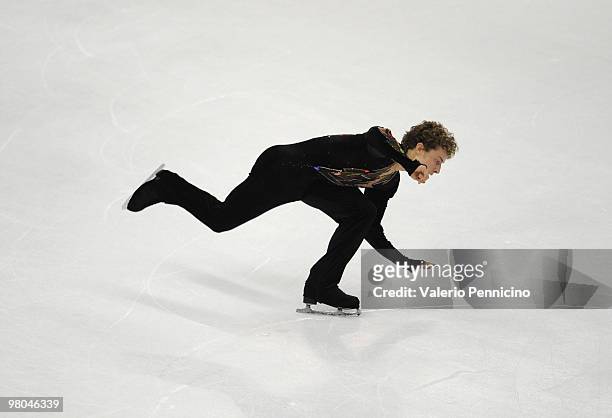 Adam Rippon of USA falls on the ice in the Men Free Skating during the 2010 ISU World Figure Skating Championships on March 25, 2010 in Turin, Italy.