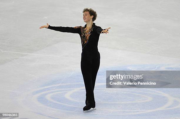 Adam Rippon of USA competes in the Men Free Skating during the 2010 ISU World Figure Skating Championships on March 25, 2010 in Turin, Italy.