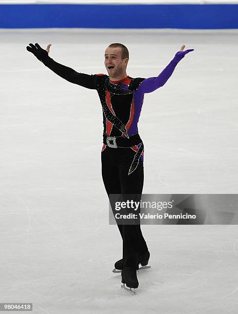 Kevin Van Der Perren of Belgium competes in the Men Free Skating during the 2010 ISU World Figure Skating Championships on March 25, 2010 in Turin,...