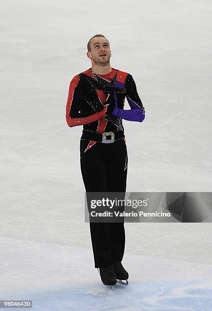 Kevin Van Der Perren of Belgium competes in the Men Free Skating during the 2010 ISU World Figure Skating Championships on March 25, 2010 in Turin,...