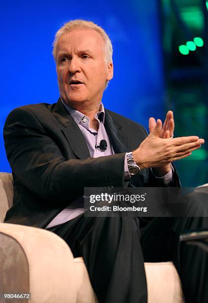 Movie director James Cameron speaks during a panel discussion at the CTIA Wireless conference in Las Vegas, Nevada, U.S., on Thursday, March 25,...
