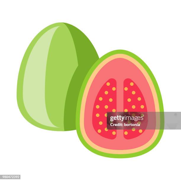 ilustraciones, imágenes clip art, dibujos animados e iconos de stock de icono de fruta guayaba diseño plano - guayaba