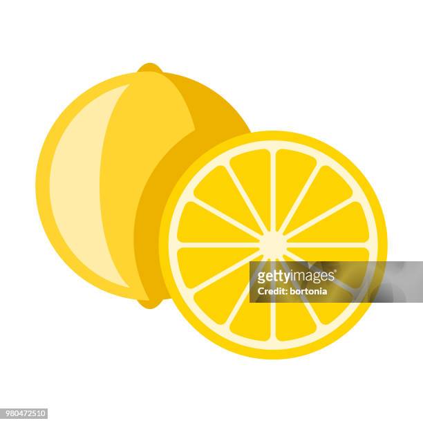 ilustraciones, imágenes clip art, dibujos animados e iconos de stock de icono de fruta de limón diseño plano - limón