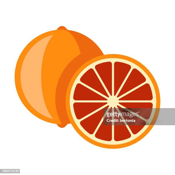 stockillustraties, clipart, cartoons en iconen met bloed oranje flat design fruit pictogram - bloedsinaasappel
