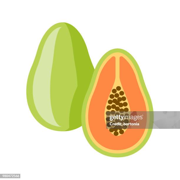 illustrazioni stock, clip art, cartoni animati e icone di tendenza di icona della frutta dal design piatto papaya - papaia