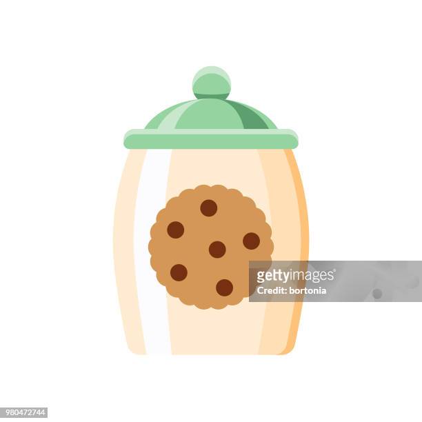 stockillustraties, clipart, cartoons en iconen met cookies platte ontwerp dessert pictogram - pot met koekjes