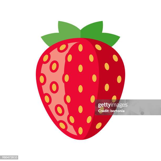 illustrazioni stock, clip art, cartoni animati e icone di tendenza di icona della frutta dal design piatto alla fragola - fragola