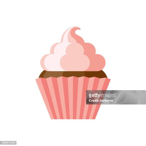 cupcake-flache design-dessert-ikone - gebäck stock-grafiken, -clipart, -cartoons und -symbole