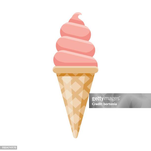 strawberry ice cream cone flat design dessert icon - cold temperature vector stock illustrations