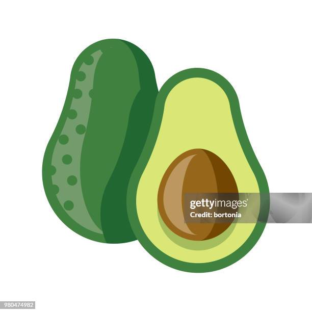bildbanksillustrationer, clip art samt tecknat material och ikoner med avokado platt design frukt ikonen - avocado