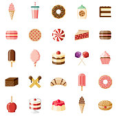 Desserts & Sweet Foods Flat Design Icon Set