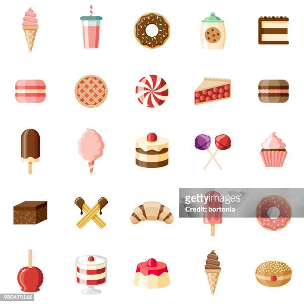 desserts & sweet foods flat design icon set - cute stock illustrations