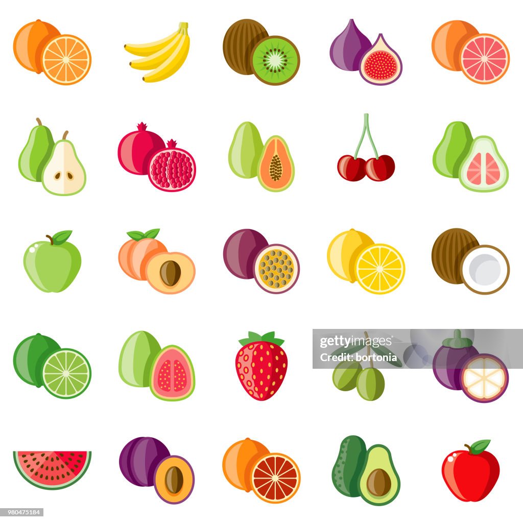 Fruits Flat Design Icon Set