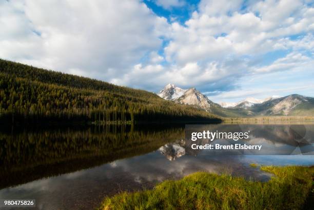 mountains of sawtooth range and forest reflecting in stanley lake, custer county, idaho, usa - sawtooth national recreation area stock pictures, royalty-free photos & images