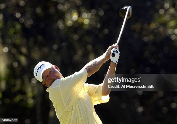 Mark Brooks follows through on a drive on the 11th hole during the first round of the Chrysler Championship, Thursday, October 30 at Palm Harbor,...