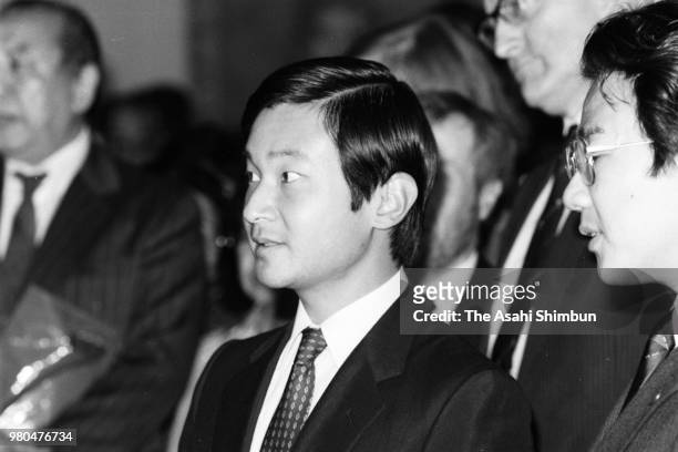 Prince Naruhito attends the opening ceremony of an Orient exhibition at the Tokyo National Museum on April 27, 1987 in Tokyo, Japan.