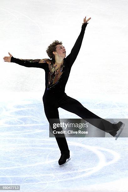 Adam Rippon of USA competes during the Men's Free Skate during the 2010 ISU World Figure Skating Championships on March 25, 2010 at the Palevela in...