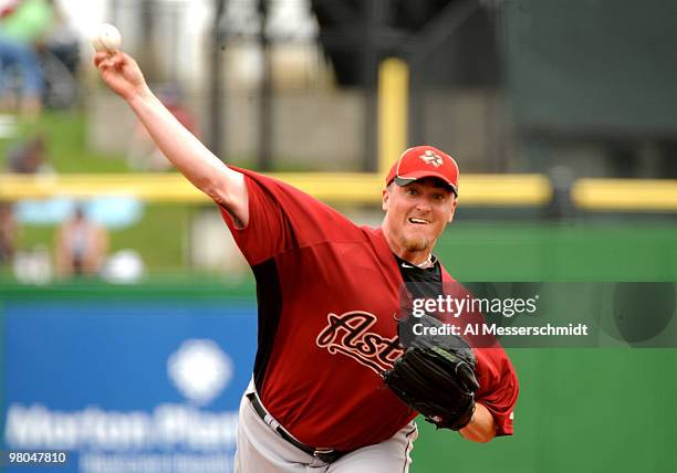 Pitcher Brett Myers of the Houston Astros starts against the Philadelphia Phillies March 25, 2010 at Bright House Field in Clearwater, Florida.