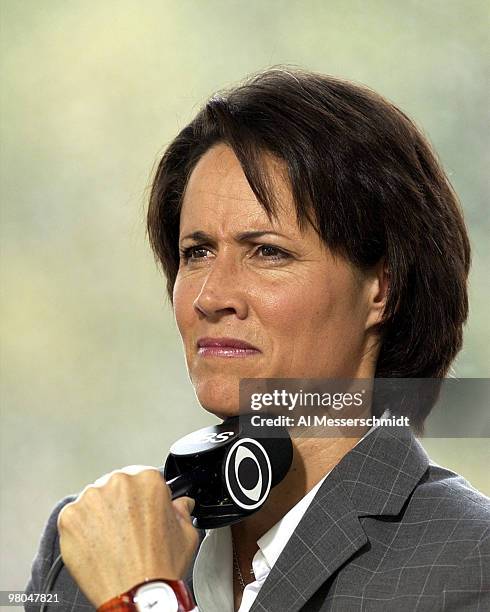 Announcer Mary Carillo. Saturday, August 30, 2003 at the 2003 U.S. Open in Queens, New York.