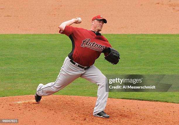 Pitcher Brett Myers of the Houston Astros starts against the Philadelphia Phillies March 25, 2010 at Bright House Field in Clearwater, Florida.