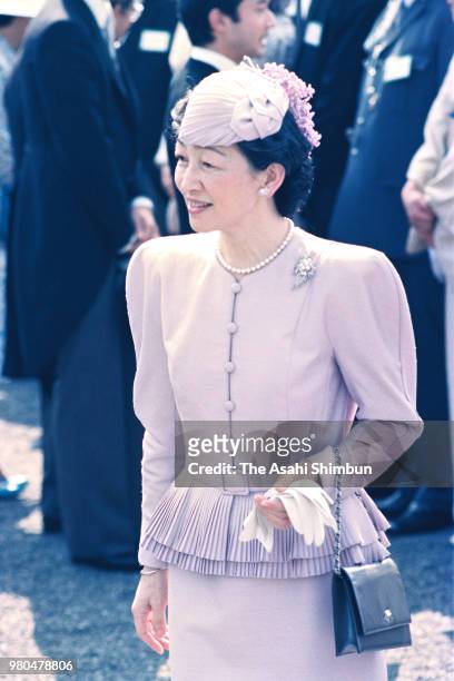 Crown Princess Michiko is seen during the spring garden party at the Akasaka Imperial Garden on May 20, 1987 in Tokyo, Japan.