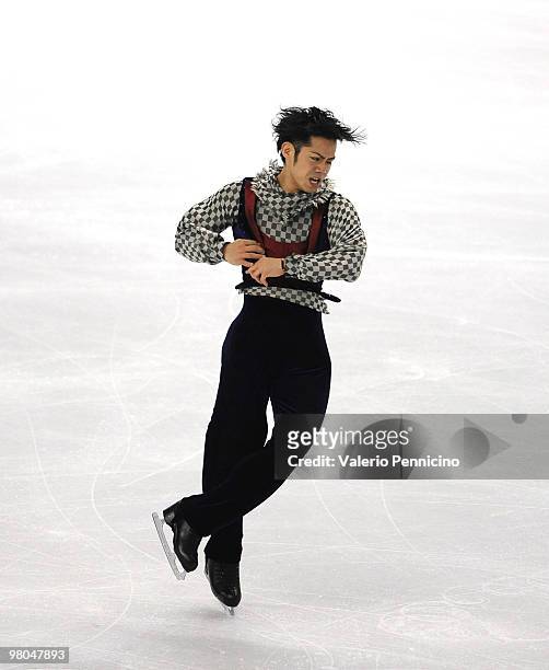 Daisuke Takahashi of Japan competes in the Men Free Skating during the 2010 ISU World Figure Skating Championships on March 25, 2010 in Turin, Italy.