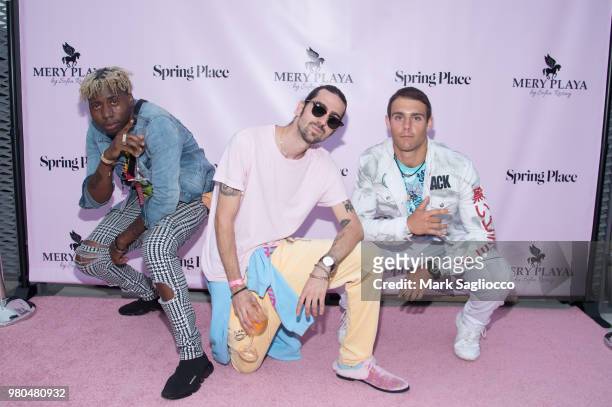 Fresh Made It, Ringo Merea and Dontae Mifsud attend the Mery Playa Swimwear Launch on June 20, 2018 in New York City.