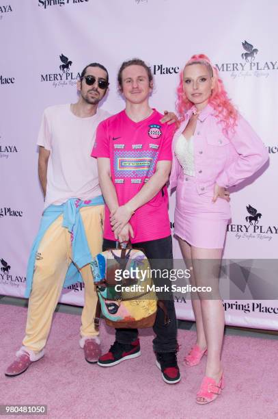 Ringo Merea, Kidsuper Designer Colm Dillane and Designer Mery Playa attend the Mery Playa Swimwear Launch on June 20, 2018 in New York City.