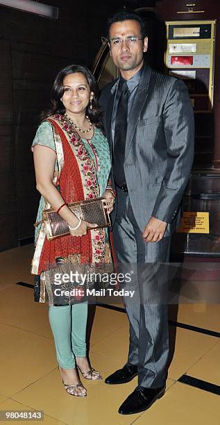 Rohit Roy with wife Mansi Joshi Roy at the premiere of the film Mitali Mittal Vs Karan Mittal in Mumbai on Wednesday, March 24, 2010.