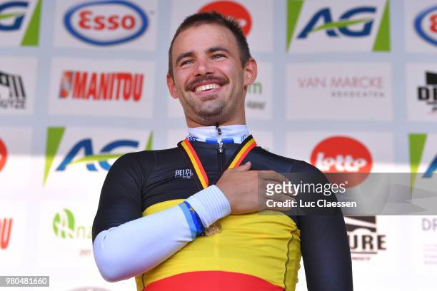 Podium / Victor Campenaerts of Belgium and Team Lotto Soudal Gold Medal / Celebration / during the 119th Belgian Road Championship 2018 a 43,2km...