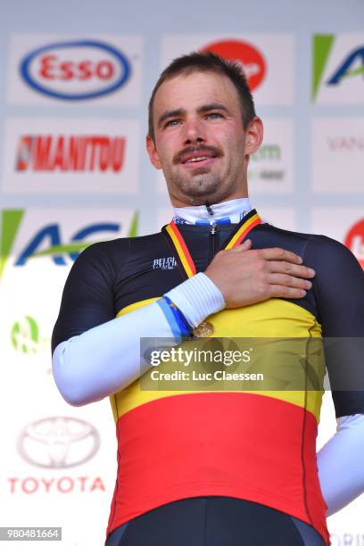 Podium / Victor Campenaerts of Belgium and Team Lotto Soudal Gold Medal / Celebration / during the 119th Belgian Road Championship 2018 a 43,2km...