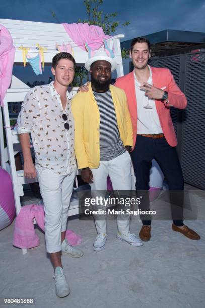 Mitch Prevot, Dallas Torrington and Eric Anderson attend the Mery Playa Swimwear Launch on June 20, 2018 in New York City.