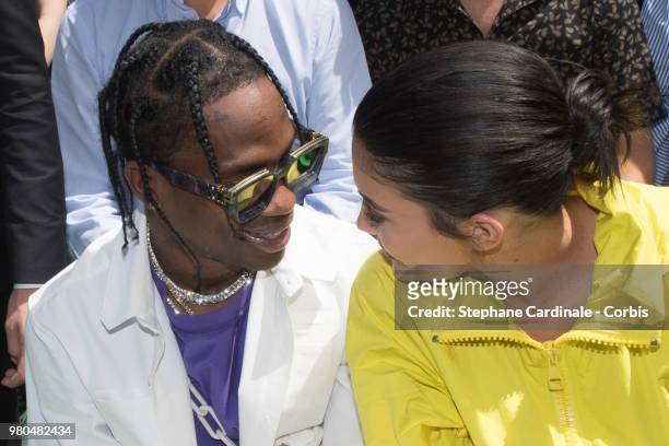Trevor Davis and Kylie Jenner attends the Louis Vuitton Menswear Spring/Summer 2019 show as part of Paris Fashion Week Week on June 21, 2018 in...