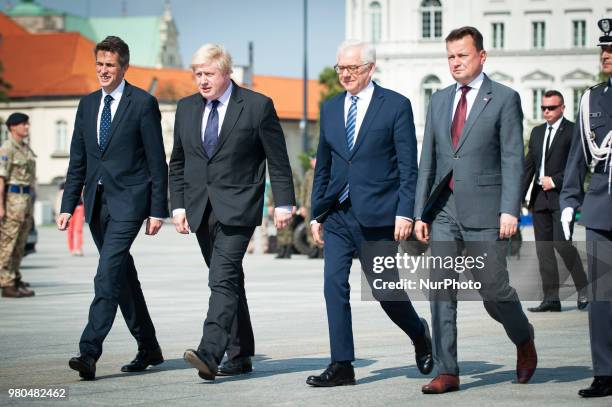 Jacek Czaputowicz,Boris Johnson,Gavin Williamson,Mariusz Blasczak visit Warsaw, Poland on June 21, 2018 to meet with Polish minister of defence...