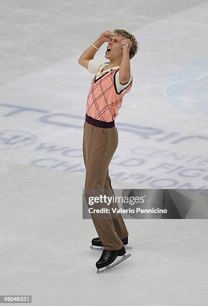 Michal Brezina of Czech Republic competes in the Men's Free Skating during the 2010 ISU World Figure Skating Championships on March 25, 2010 in...